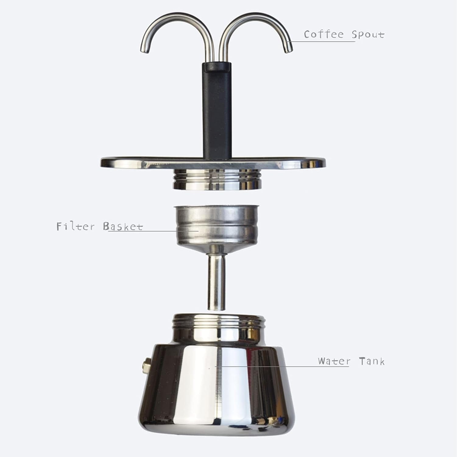 Moka Pot, 100Ml Stainless Steel Mini 2 Cup Stovetop Coffee Maker