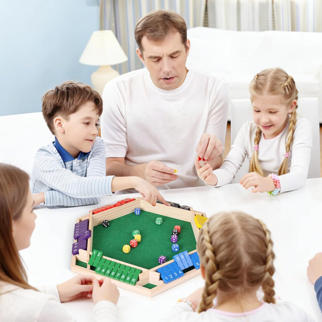Shut the Box Wooden Dice Family Board Game (6 Players)
