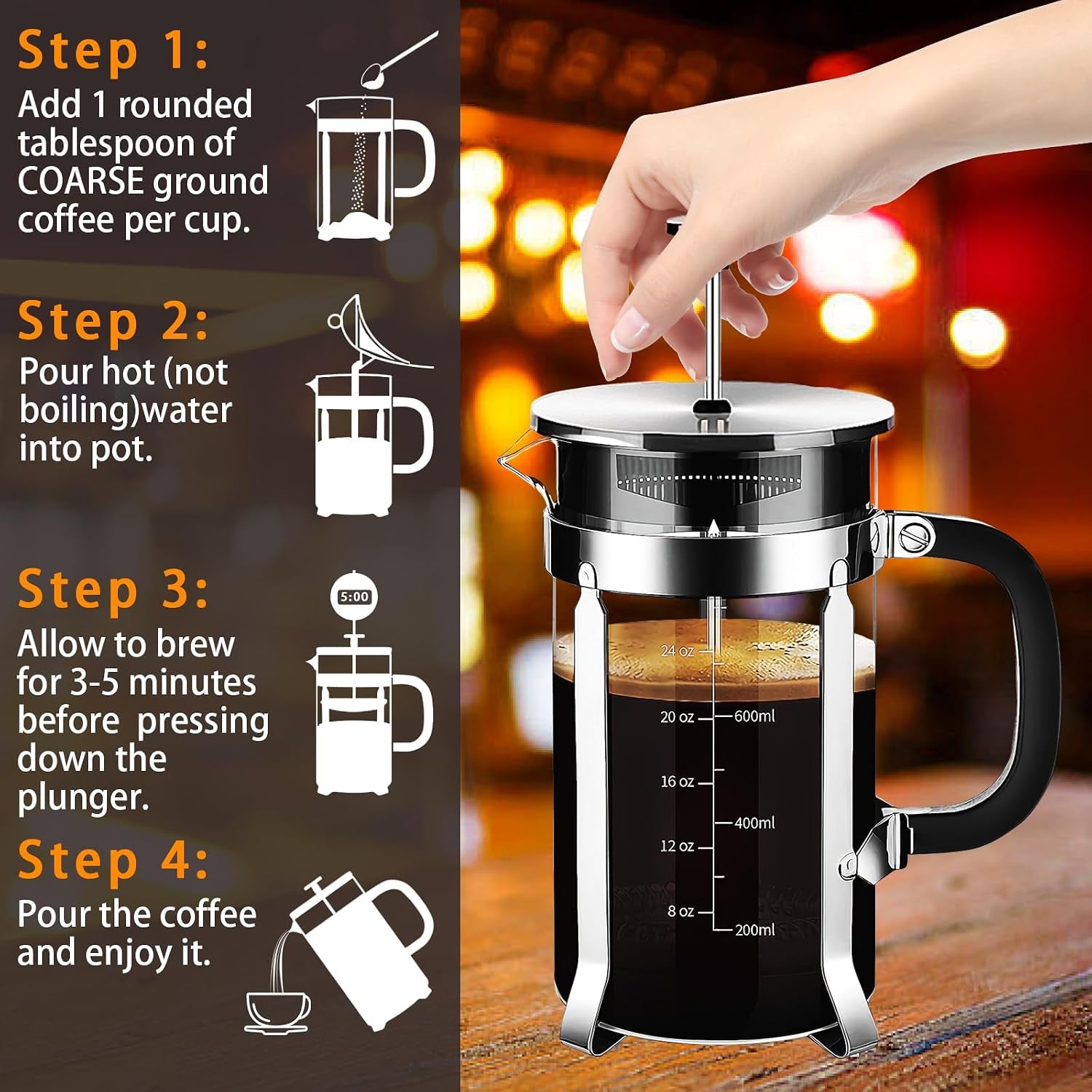 Compact Stainless-Steel French Press Coffee Maker