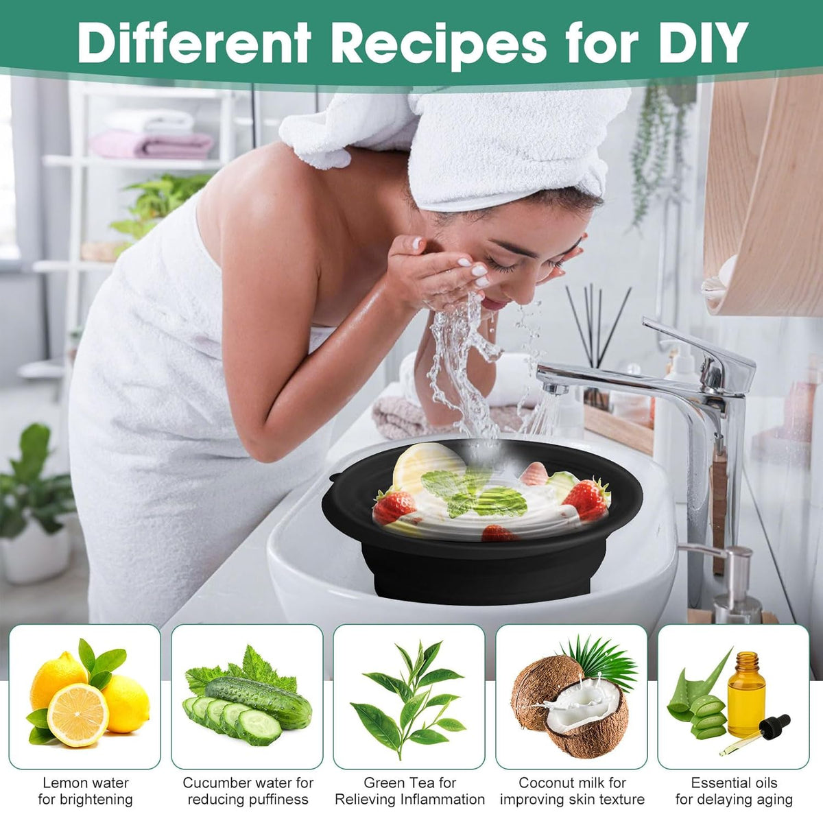 Collapsible Silicone Face Ice Bath Bowl with Built-In Ice Tray