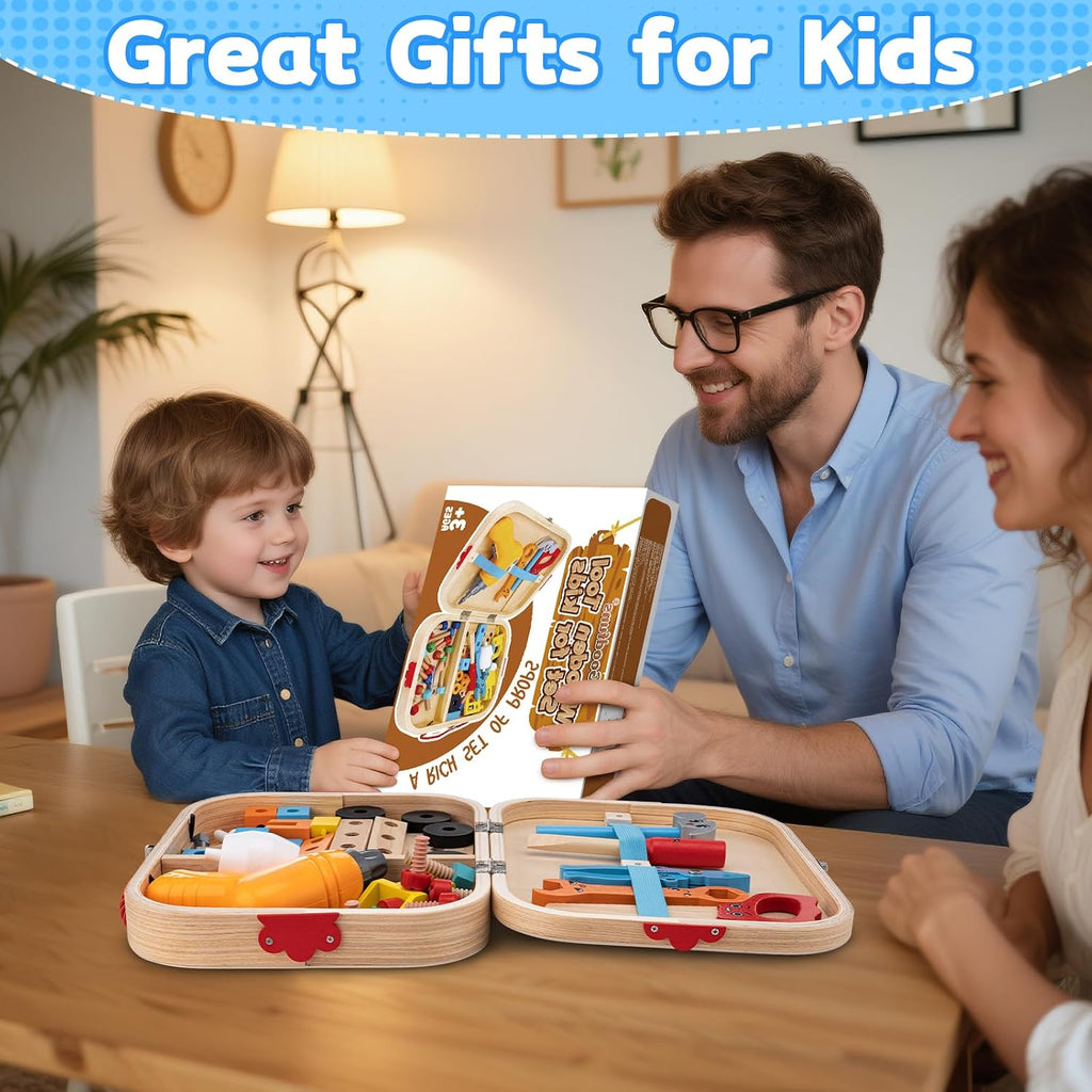 59Pcs Kids Tool Set with Electric Drill, Montessori Wooden STEM Kit