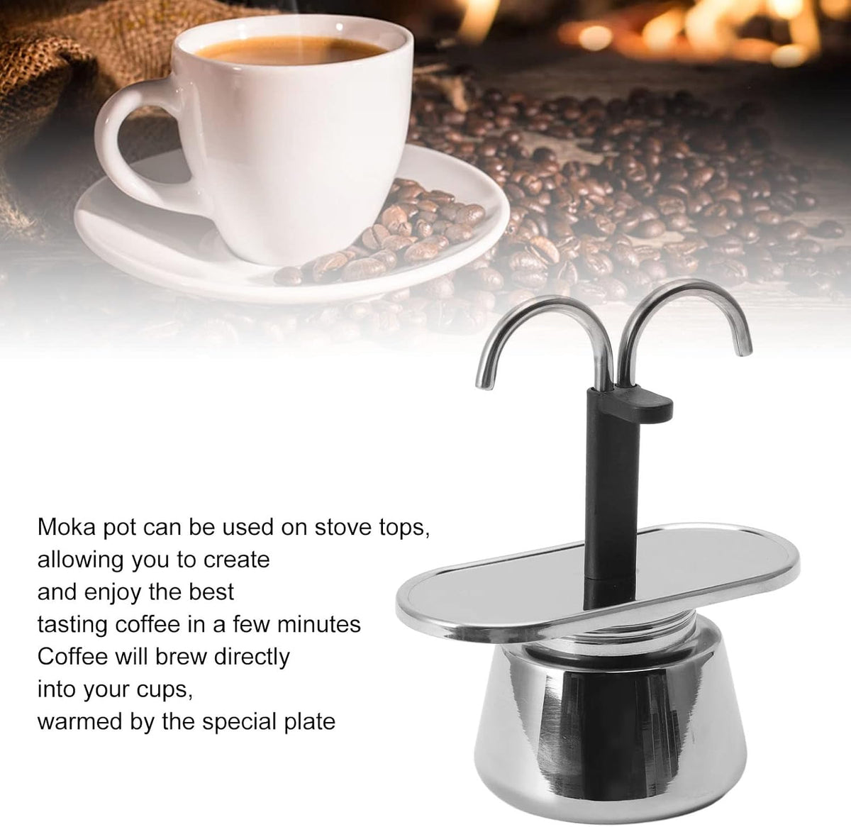 Moka Pot, 100Ml Stainless Steel Mini 2 Cup Stovetop Coffee Maker