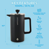 Large 8-Cup Stainless-Steel French Press Coffee Maker, 34Oz