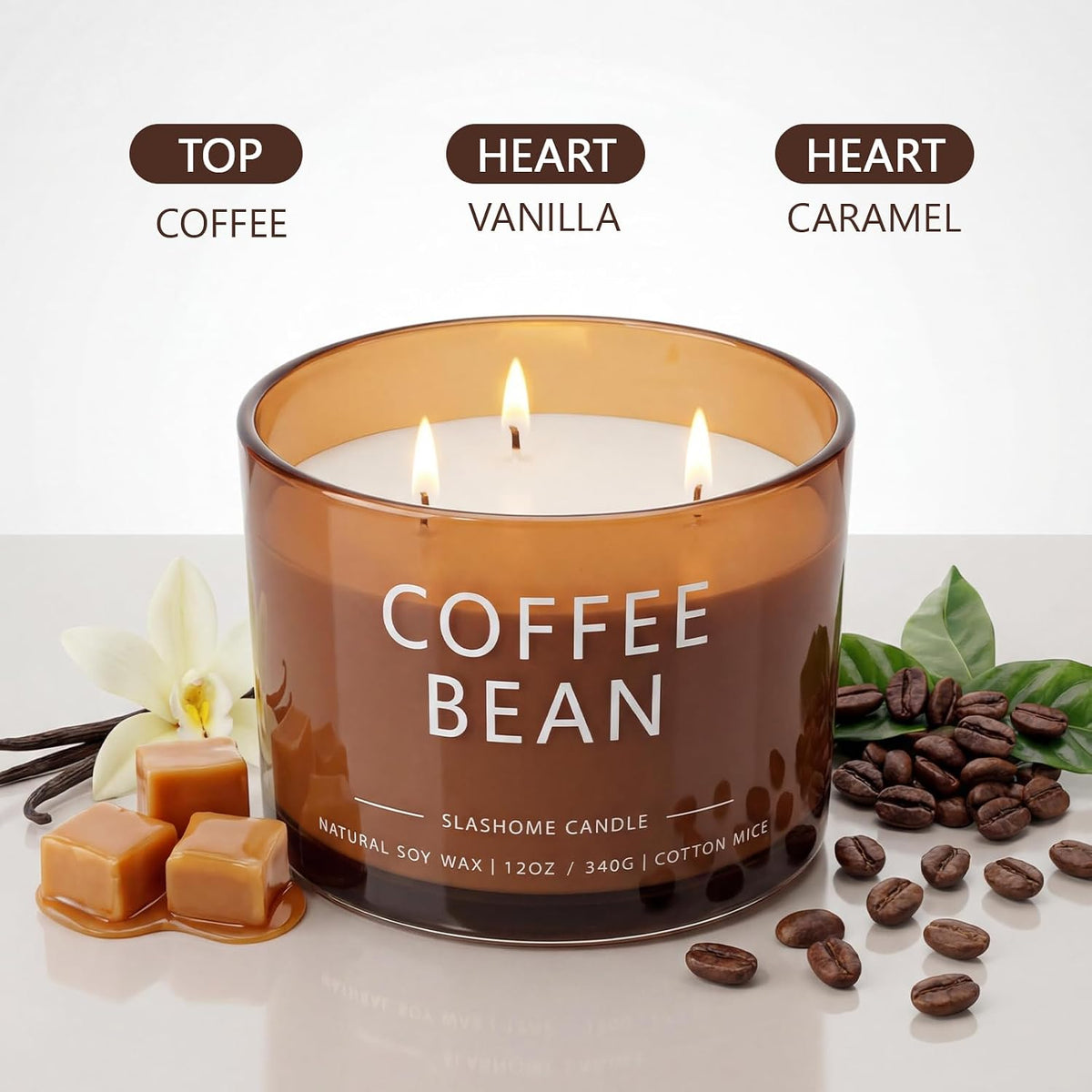 Coffee Bean Soy Wax Candle in Glass Jar, 12Oz