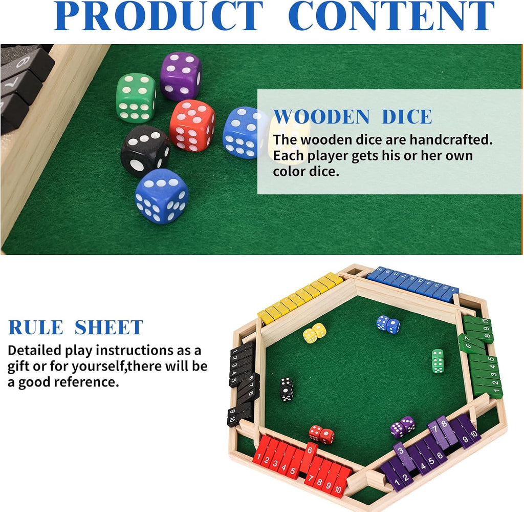 Shut the Box Wooden Dice Family Board Game (6 Players)